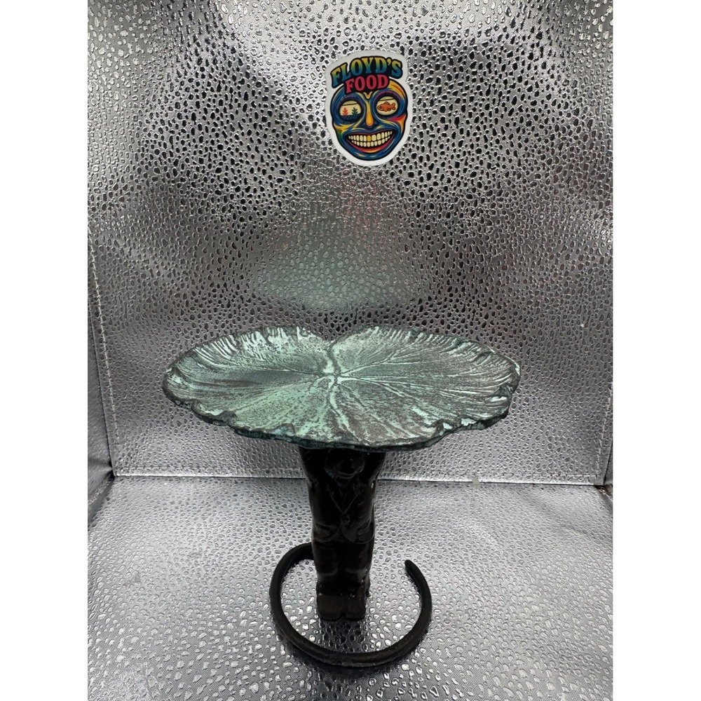 Vintage‎ Cast Metal Monkey Pedestal Tray Leaf Dish Verdigris 4in Decor